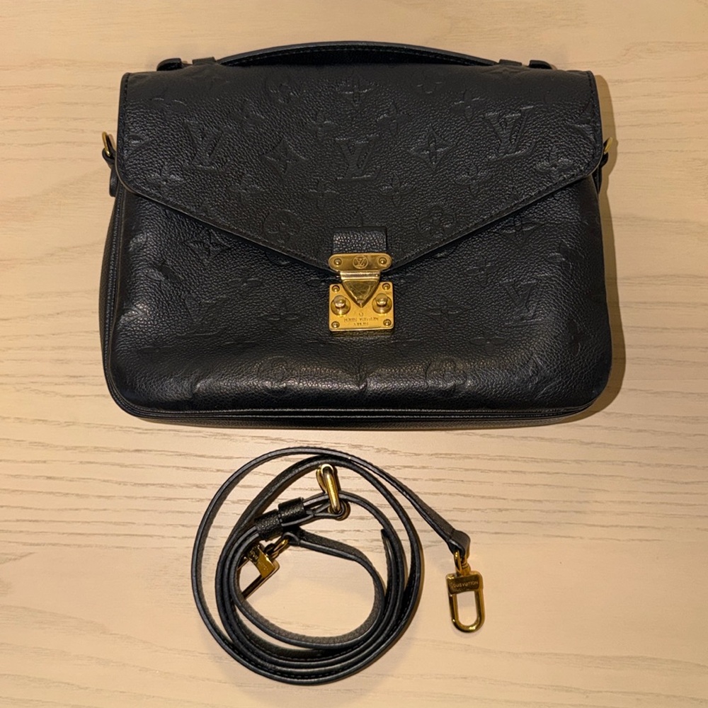 Louis Vuitton Black Embossed Leather Crossbody with Gold Hardware